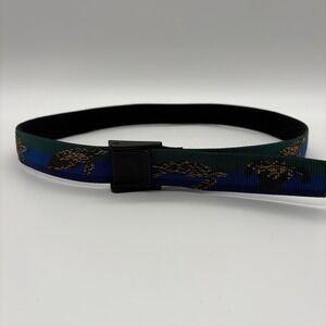 Bates Belt Blue & Green Turtle Pattern Black Flip Top Buckle